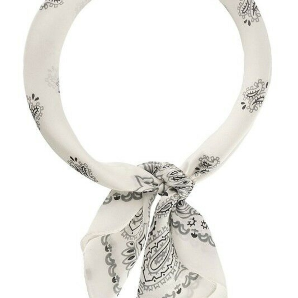 White Paisley Handkerchief Chiffon Hair Scarf Tie - Picture 5 of 7